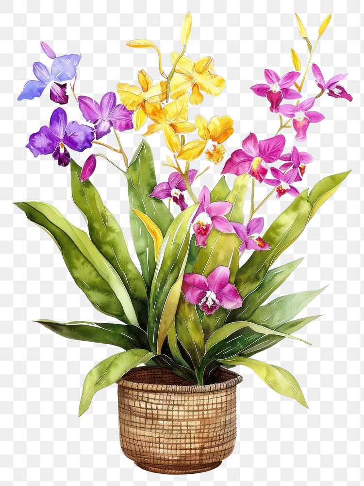 PNG Vibrant watercolor orchid illustration