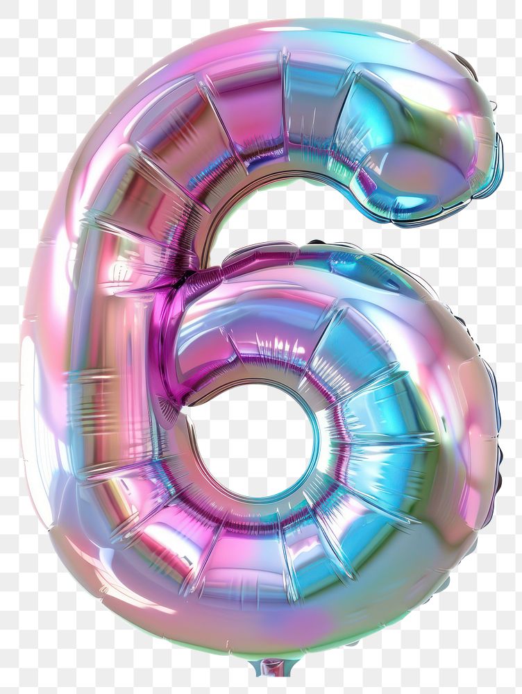 PNG Colorful iridescent balloon number six