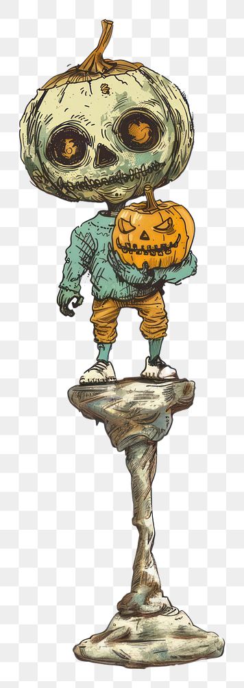 PNG  Spooky pumpkin-headed character illustration