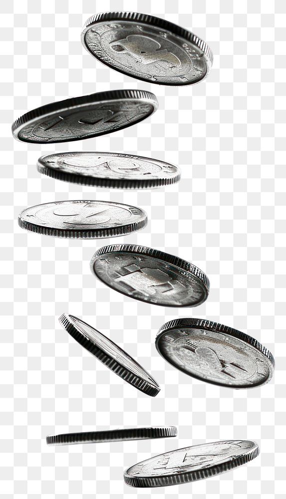 PNG Floating silver coins toothbrush device money.