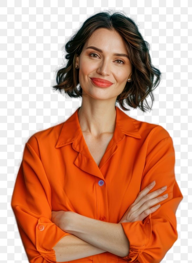 PNG Confident woman in orange shirt