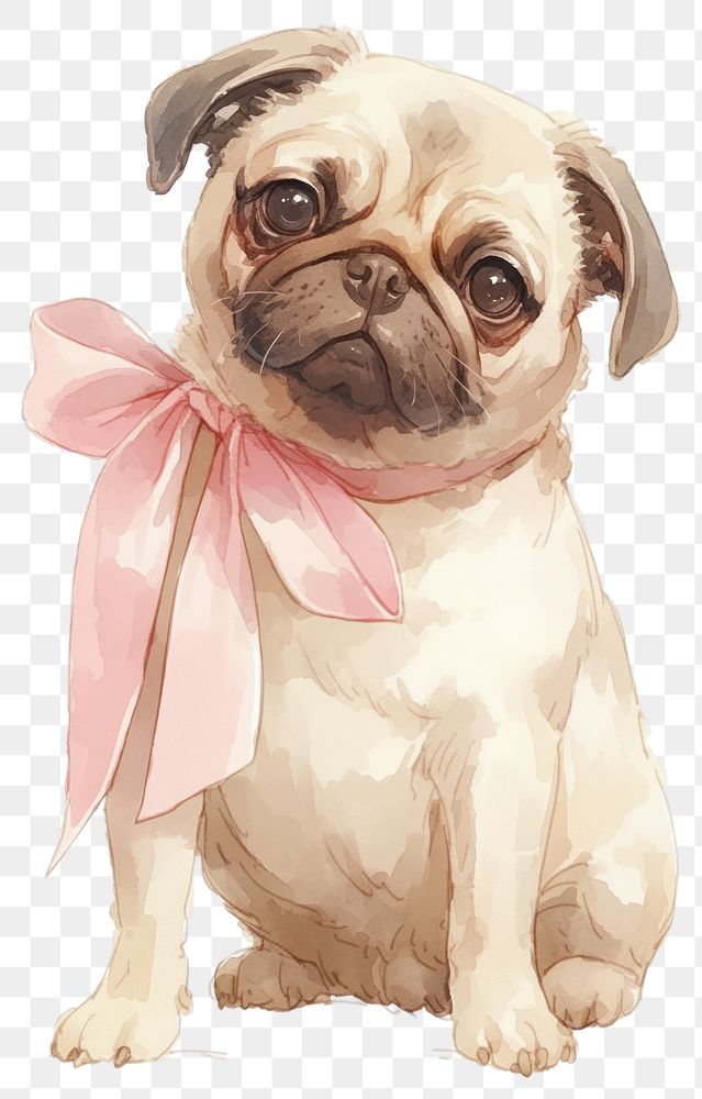 PNG Adorable pug with pink bow