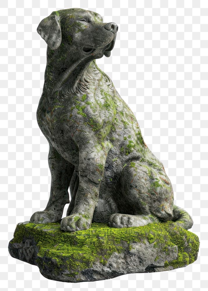 PNG Moss-covered stone dog statue