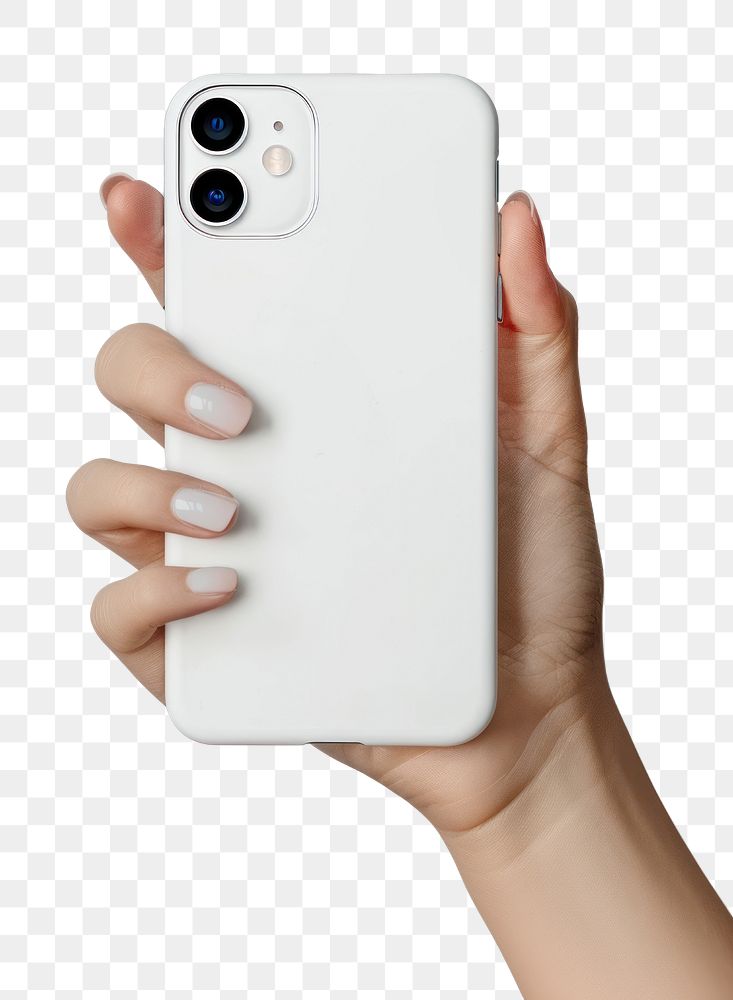 PNG  Hand holding white smartphone