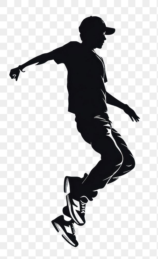 PNG silhouette of jumping skateboarder.