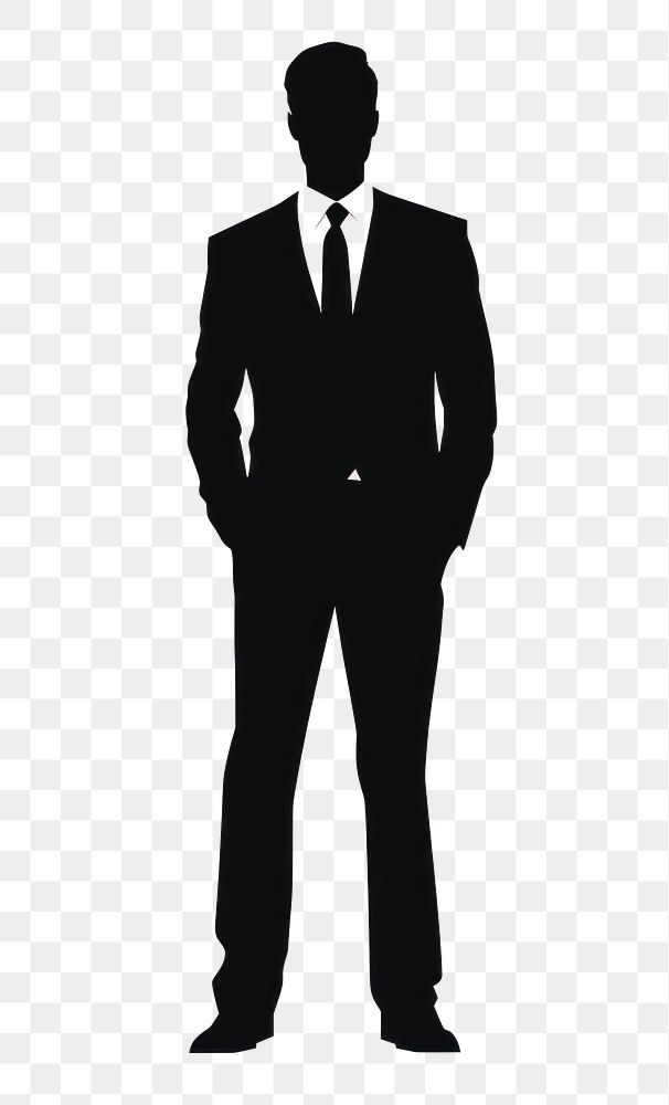 PNG Black and white silhouettes graphic vector of *business man standing*, front view, simple, isolated on white background …