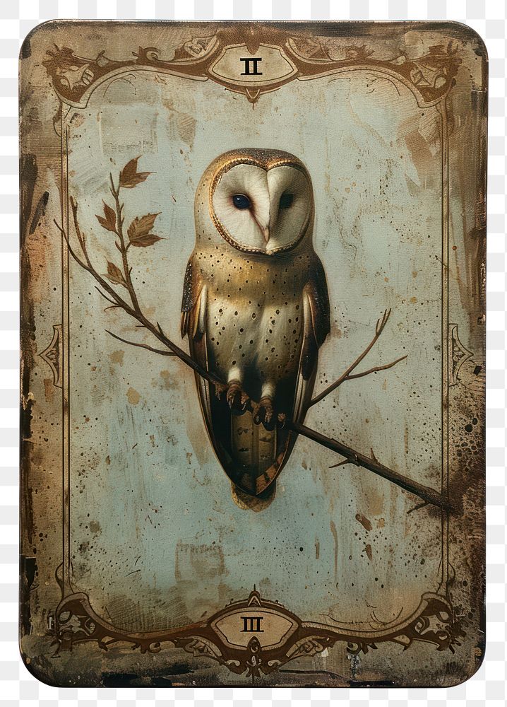 PNG Vintage owl tarot card illustration