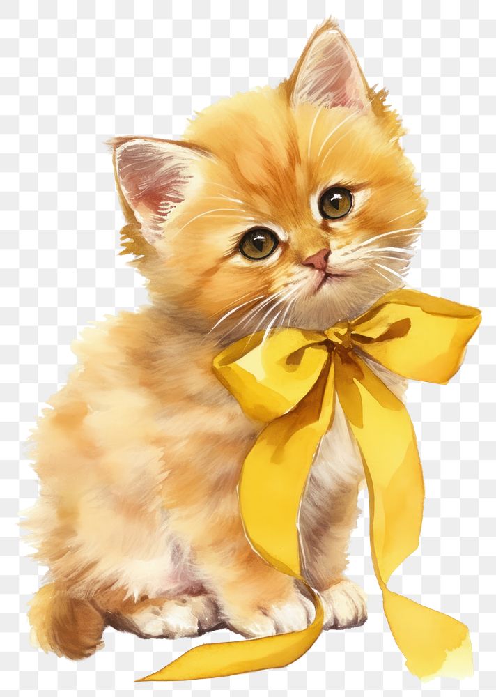 PNG Adorable kitten with yellow bow