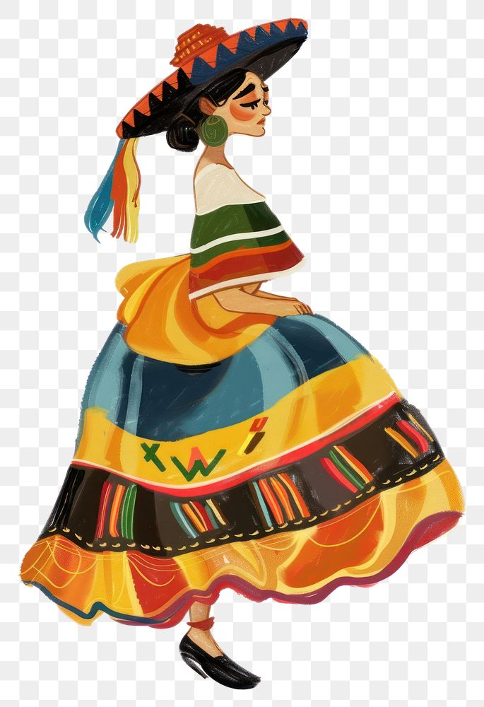 Colorful traditional Mexican dress illustration