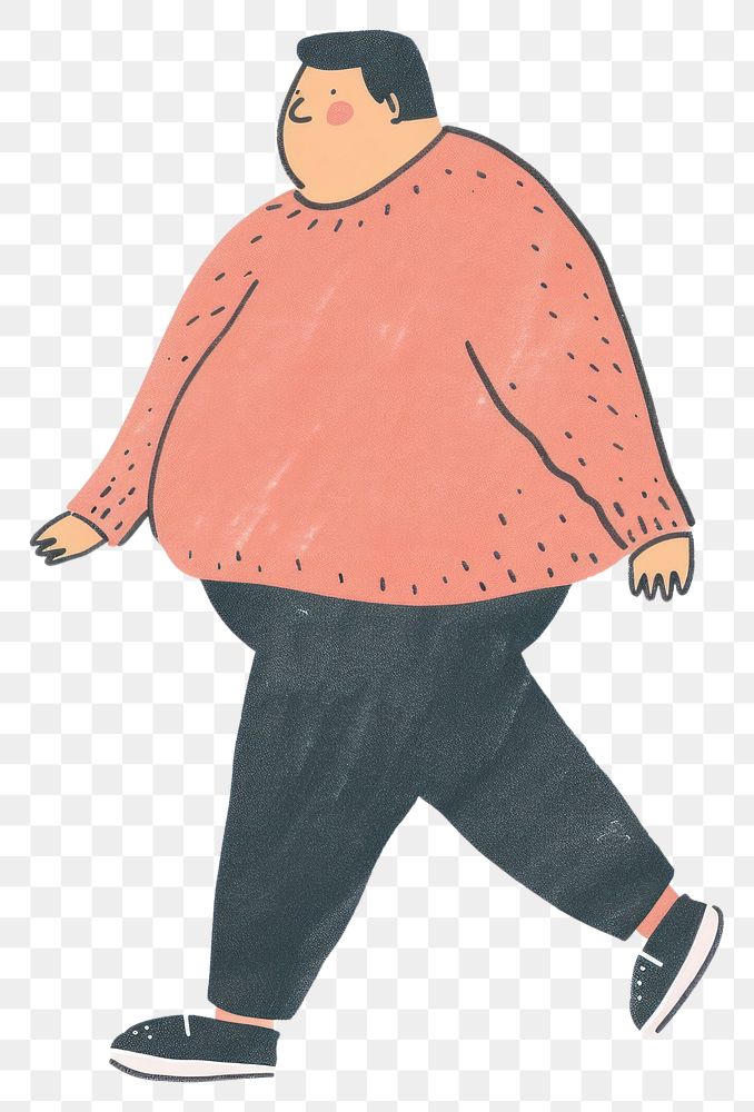 Cartoon walking overweight person illustration