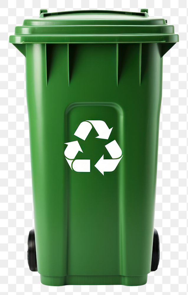 Green recycling bin with wheels