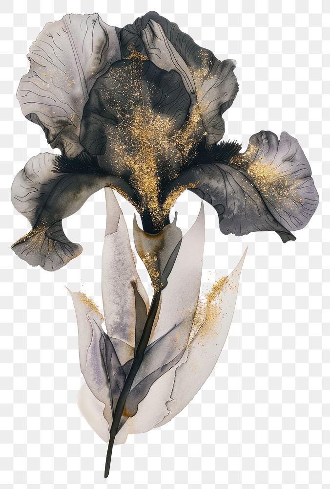 PNG Elegant black iris with gold