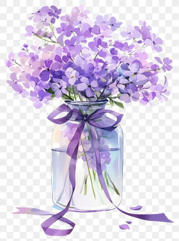 PNG Purple coquette flower vase art lavender blossom.