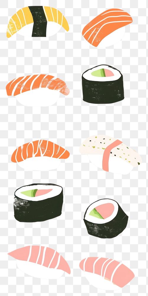 Cute mini sushi illustration rice food dish.