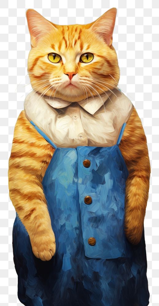 Chubby cat costuming wearing vincent van gogh surrealism wallpaper portrait animal painting.