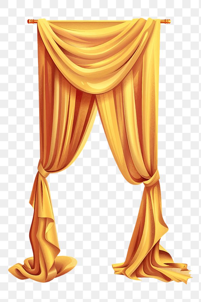 PNG opened gold curtain element, transparent background