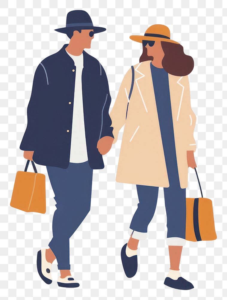 PNG  Stylish couple shopping illustration