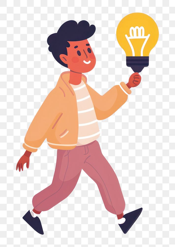 PNG  Man holding bright lightbulb idea