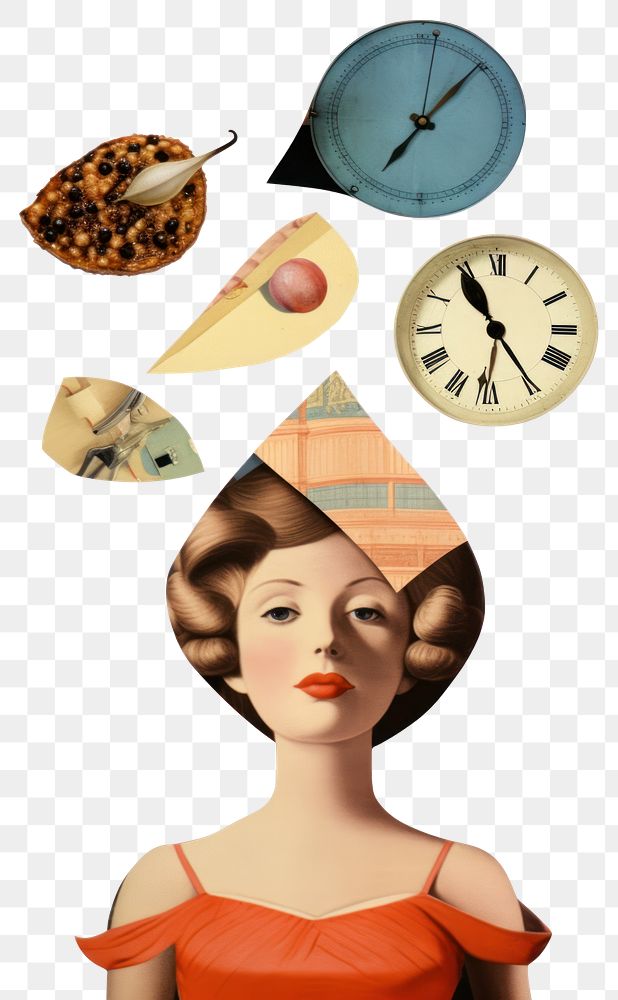 PNG Surreal collage woman time objects