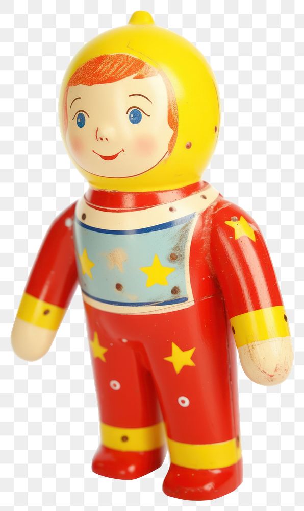 PNG Vintage wooden astronaut toy figure