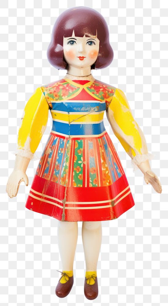 PNG Vintage colorful wooden doll toy