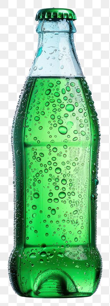 Green soda bottle with condensation