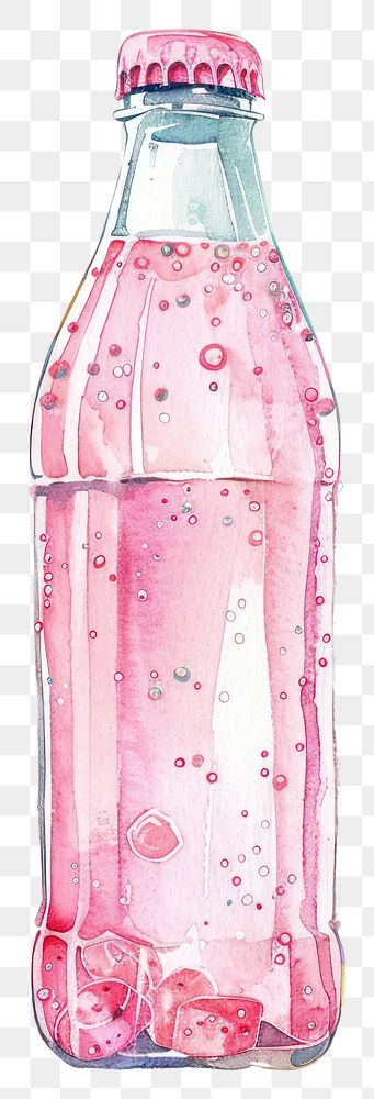 PNG  Watercolor pink soda bottle