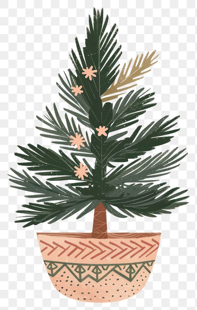 PNG Festive potted Christmas tree illustration