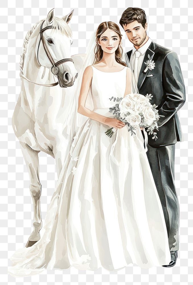 PNG Elegant wedding couple with horse