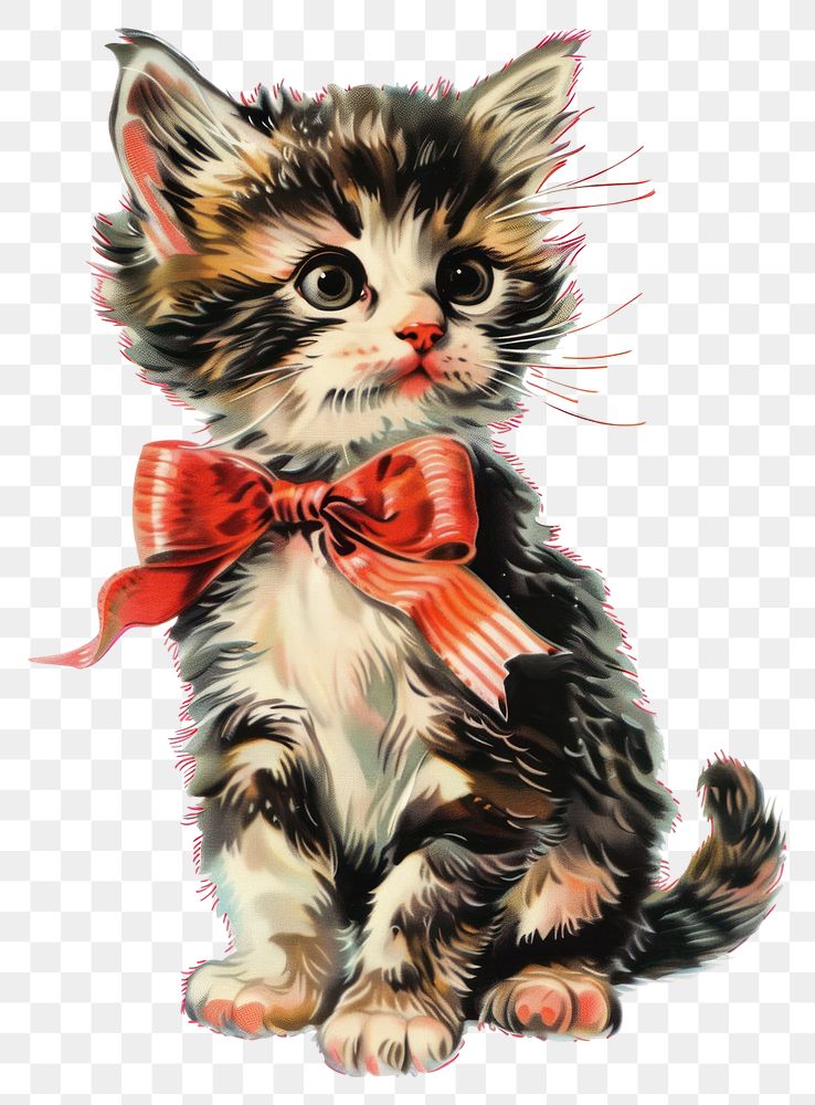 PNG Adorable kitten with red bow