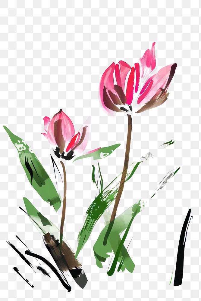 PNG Tulip Japanese minimal painting art blossom.