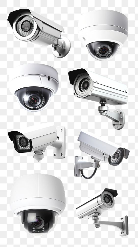 PNG cctv security camera element set, transparent background