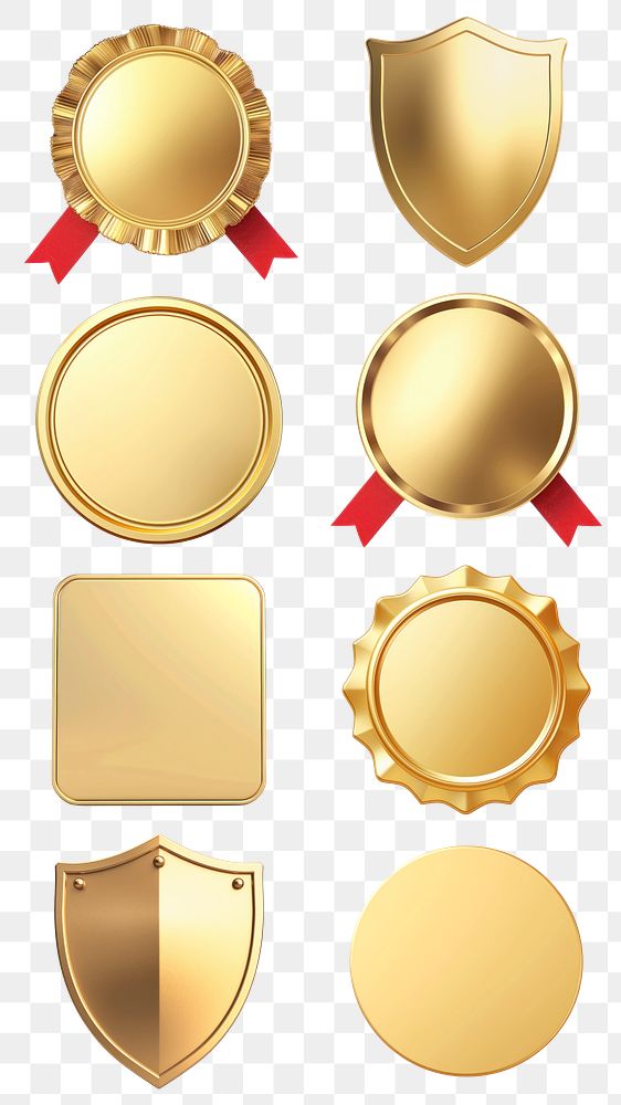 PNG golden badge design element set, transparent background