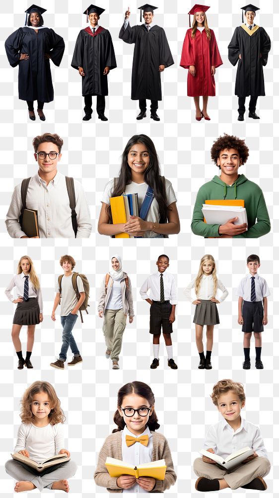 PNG diverse student design element set, transparent background