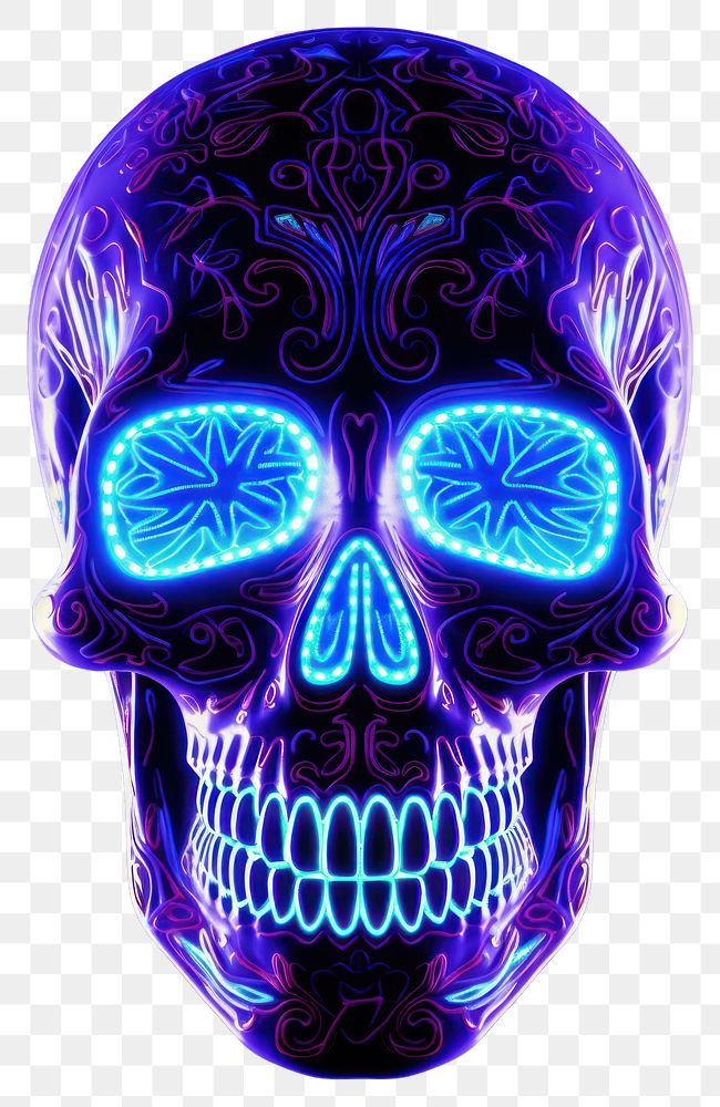 PNG Neon skull light purple night.