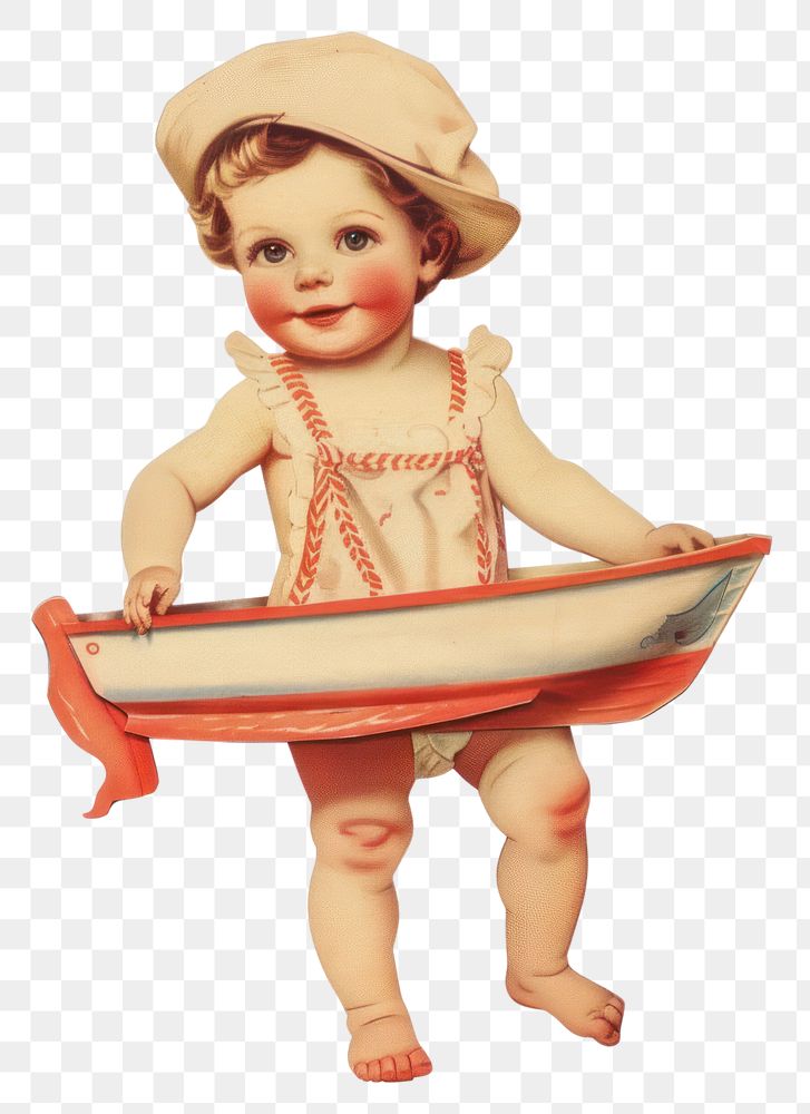 PNG Vintage child holding toy boat