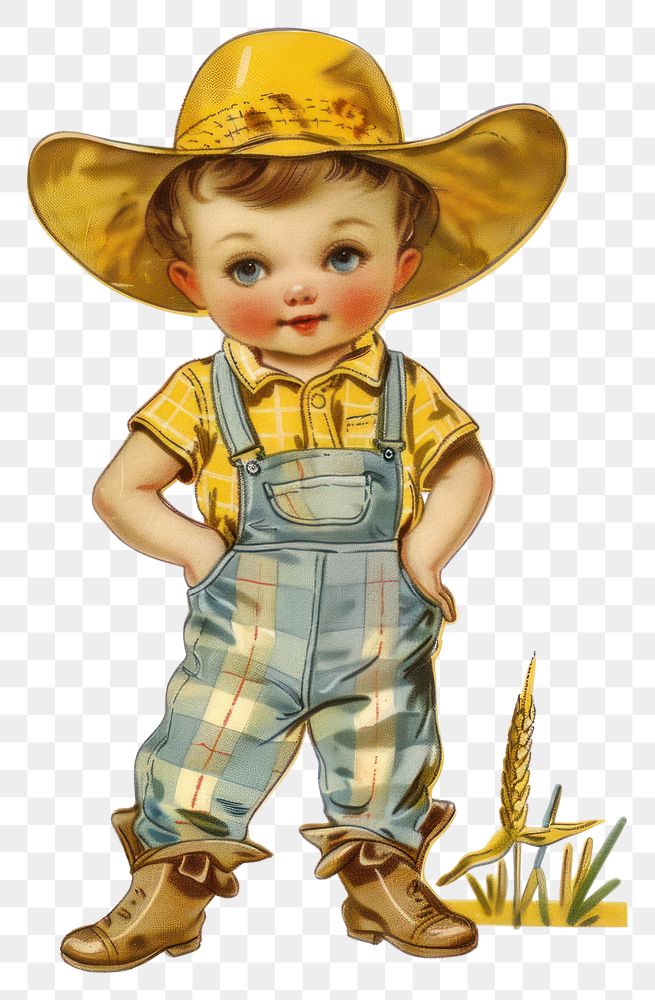 PNG Vintage cute child farmer illustration