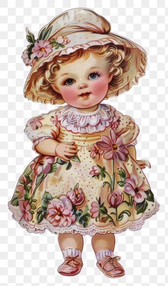 PNG Vintage doll illustration with flowers