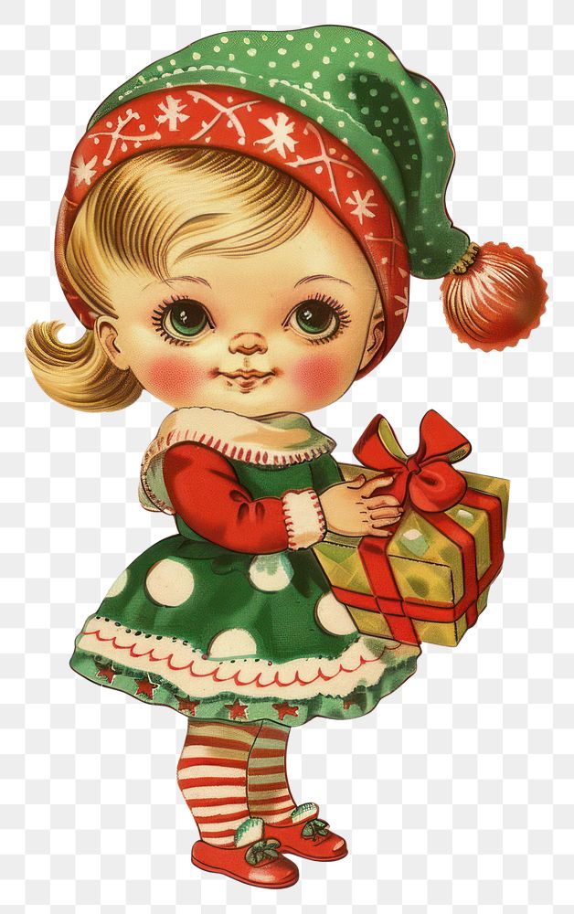 PNG Vintage Christmas girl illustration