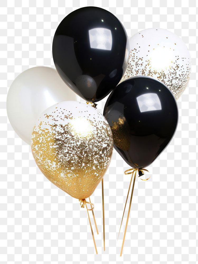 PNG Elegant black white gold balloons