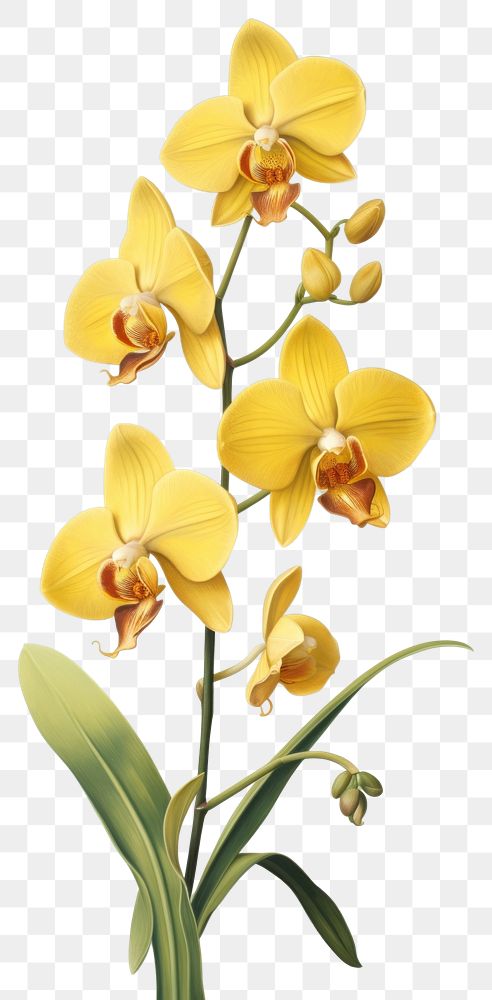 PNG  Vintage drawing yellow orchid flower plant inflorescence.