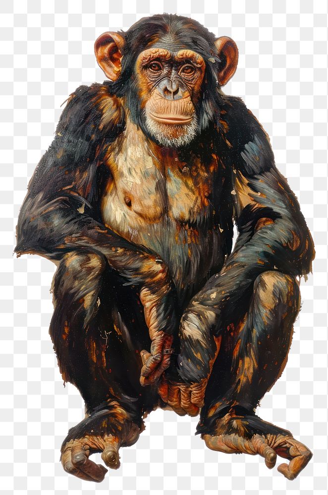 PNG  Realistic chimpanzee sitting illustration