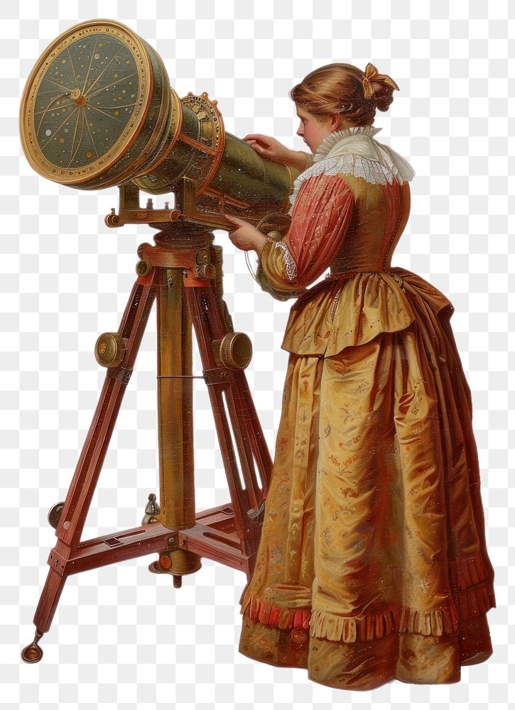 PNG  Vintage woman using telescope