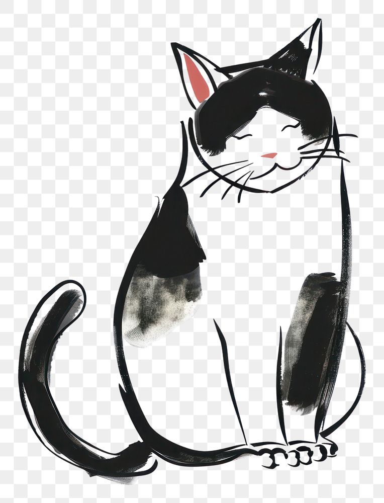 PNG Japanese calligraphy cat art illustrated stencil.