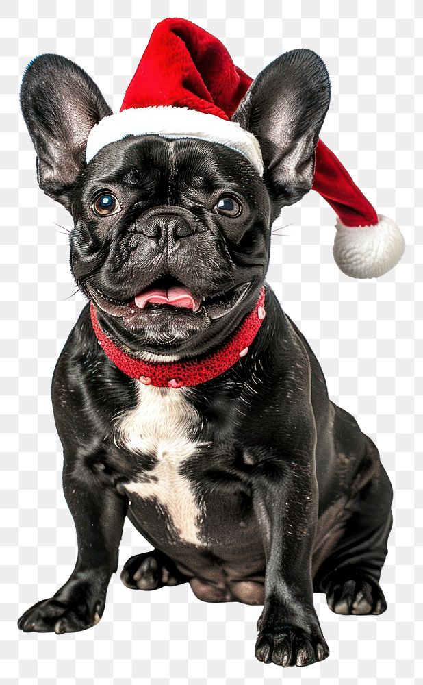 PNG Black french bulldog dog wearing a santa hat canine cute pet.