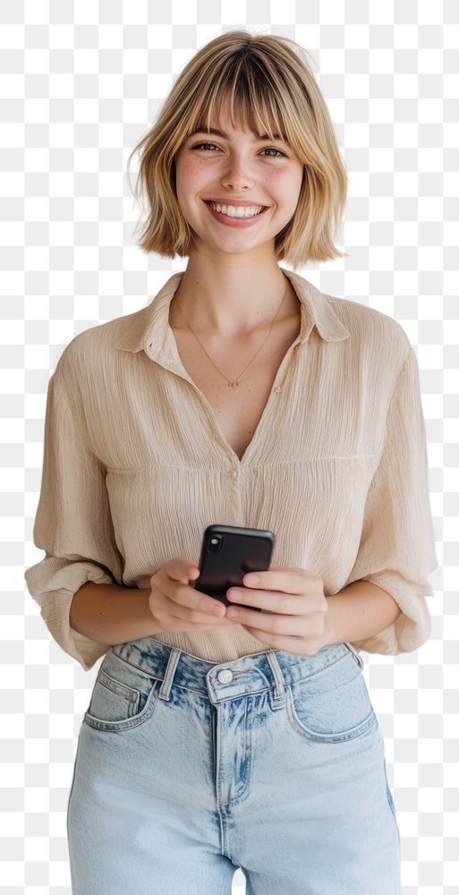 PNG Blonde woman phone hair.