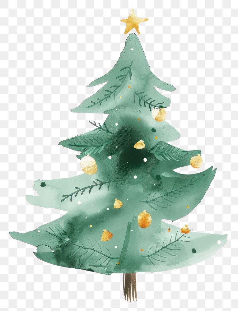 PNG Cute watercolor christmas tree illustration decoration festive.