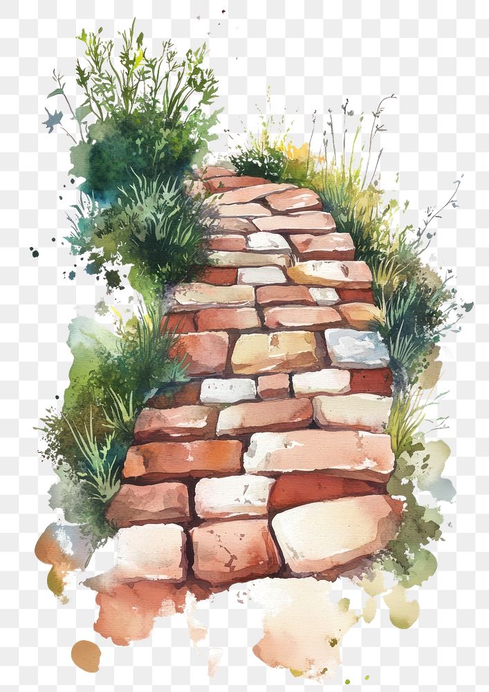 PNG  Simple brick path art illustration watercolor.