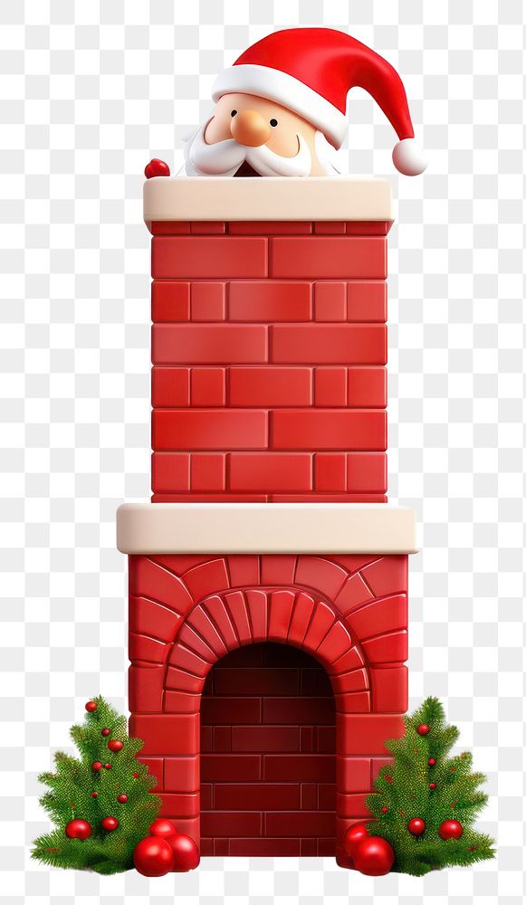 PNG Flat lay cute bold illustration of santa going down chimney christmas decoration fireplace.