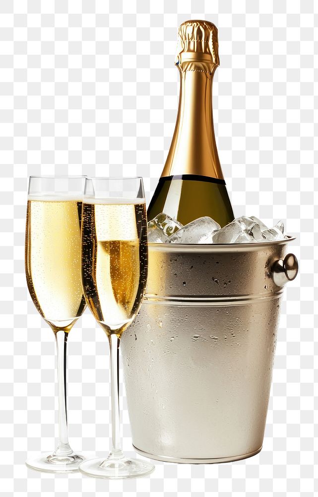 PNG Champagne in an ice bucket bottle glass glasses.